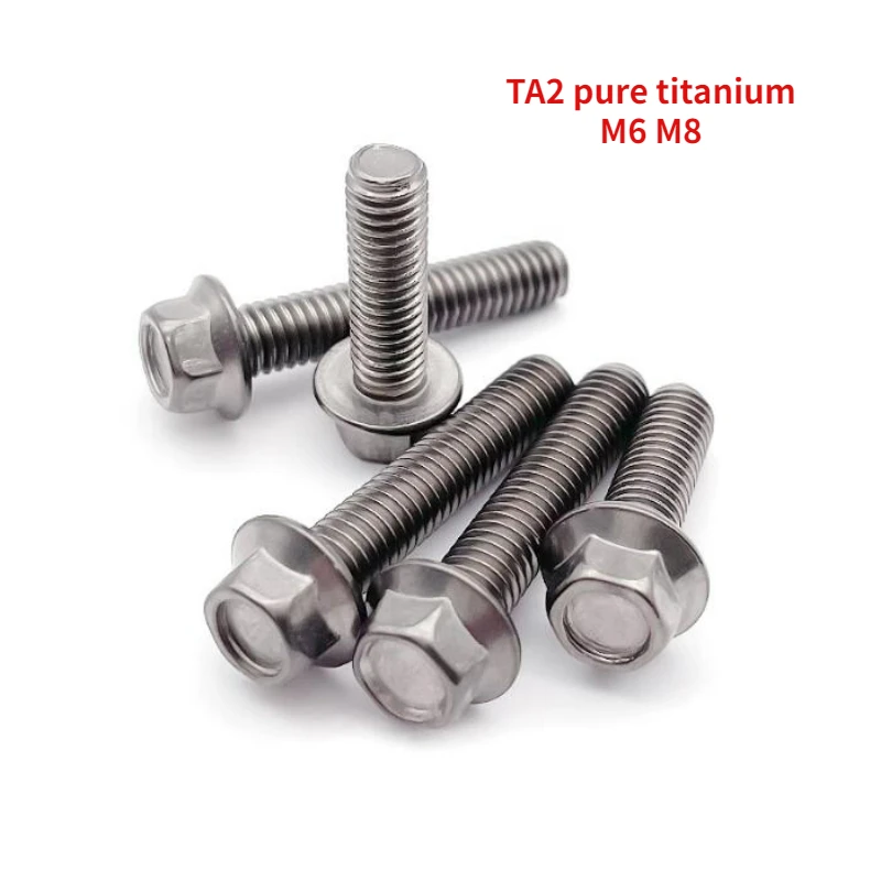 

2/5pcs M6 M8 TA2 Pure Titanium External Hexagonal Flange Bolt GB5787 Corrosion-resistant and Rust Resistant Screw with Gasket