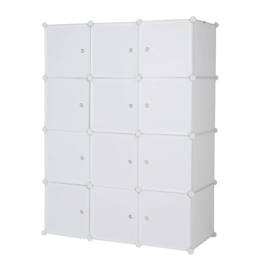 

12 Cube Organizer Stackable Plastic Cube Storage Shelves Design Multifunctional Modular Closet Cabinet with Hanging Rod RT