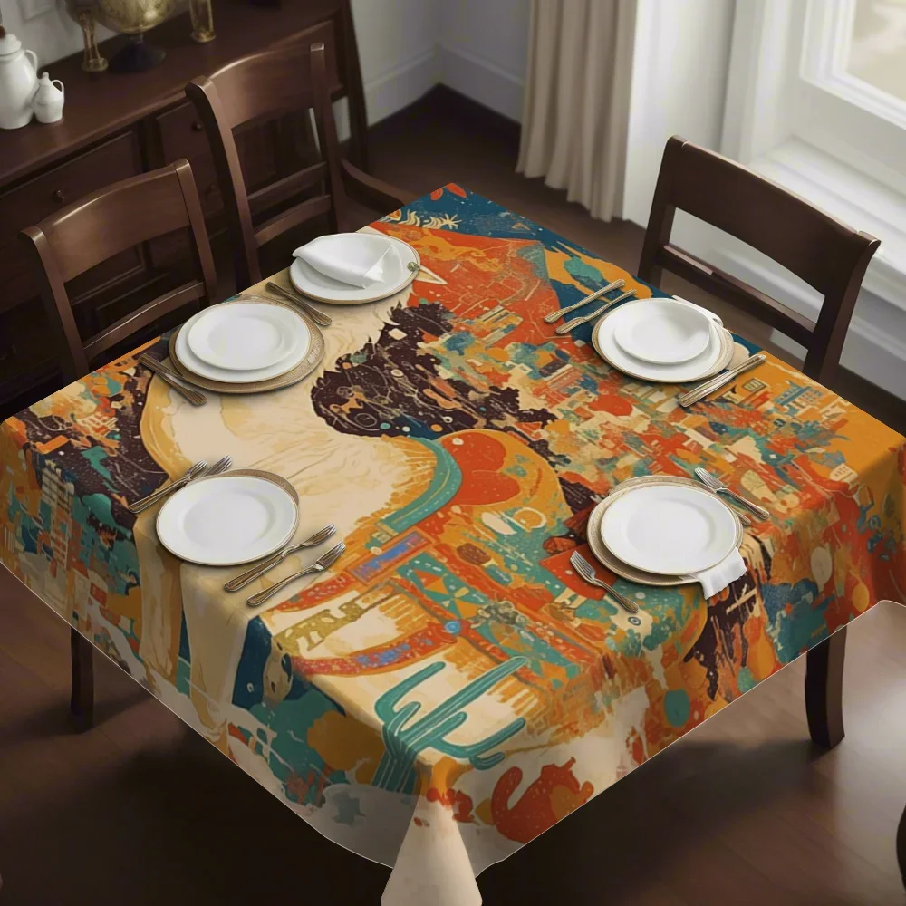 Retro-style camel print square tablecloth - ideal for both indoor and outdoor use as a holiday gift. Multi-purpose item.xz