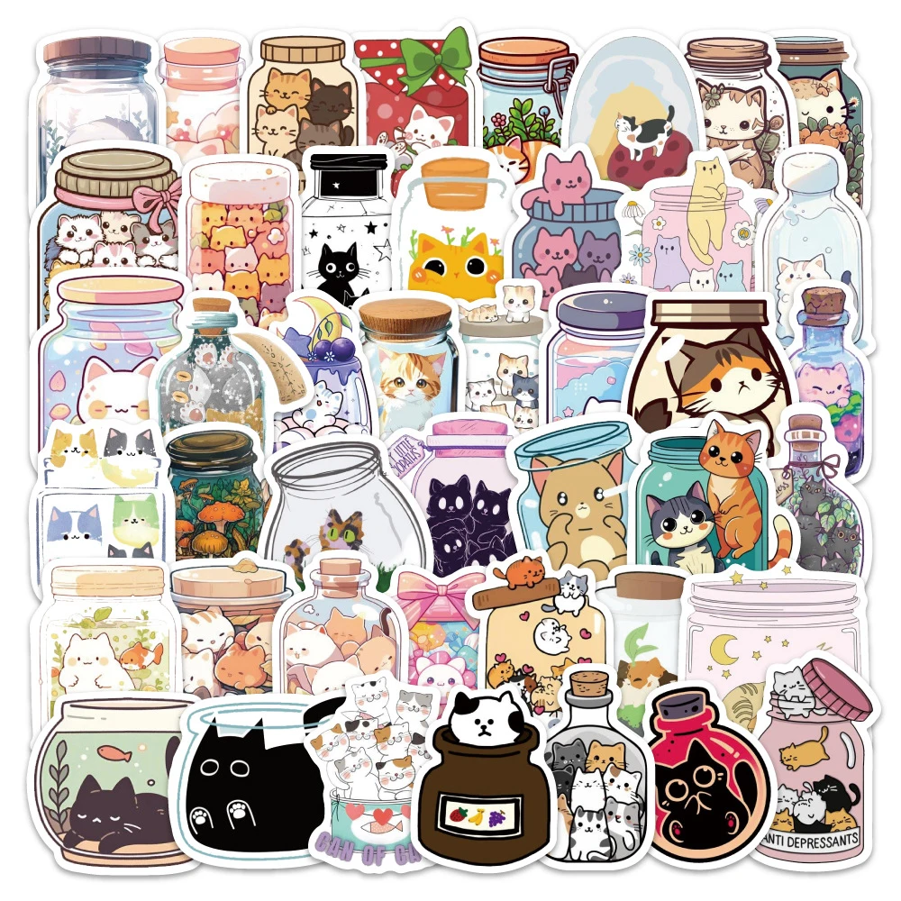 

10/30/60pcs Cute Bottle World Cat Cartoon Stickrs Anime Creative Graffiti Sticker Notebook Phone Guitar Laptop Decals Kids Toy