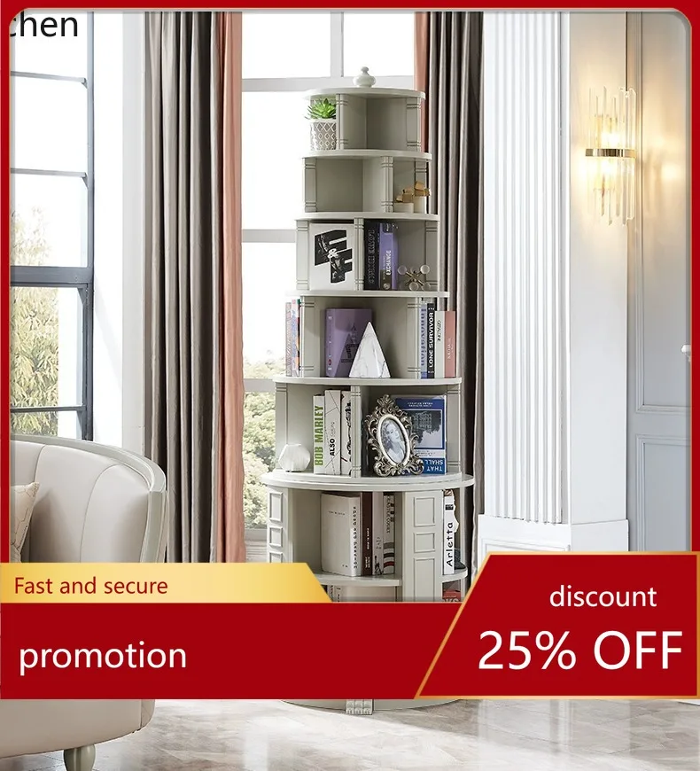 

ZML Solid Wood Storage Rack Rotating Bookshelf Small Bookcase Floor Display Rack