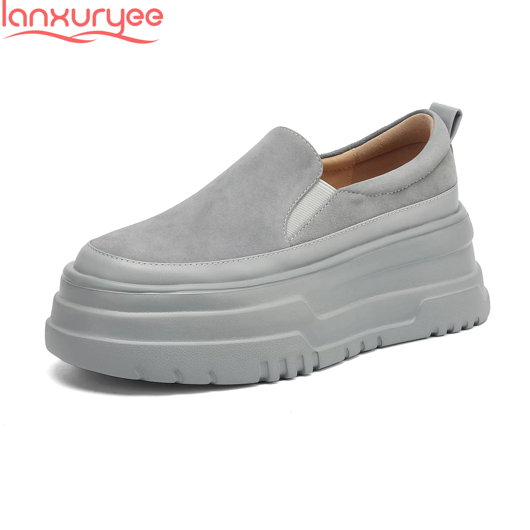 

Lanxuryee Kid Suede Thick Bottom Round Toe Slip On Sneakers Concise Loafers Casual Vulcanized Shoes Brand Fashion Women Flats