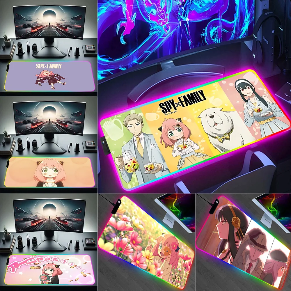 

RGB Pc Gamer Keyboard Mouse Pad Mousepad LED Anime Spy x Familys Cute Gaming Glowing Mouse Mats Rubber Gaming Computer Mausepad