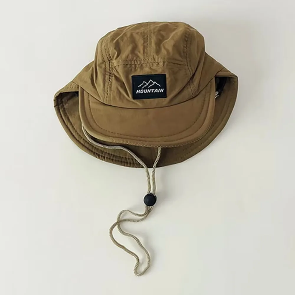 

Fashion Lightweight Bucket Hat Double Brim With Adjust Neck Strap Sun Hat Thin Quick Drying Duckbill Cap Kids