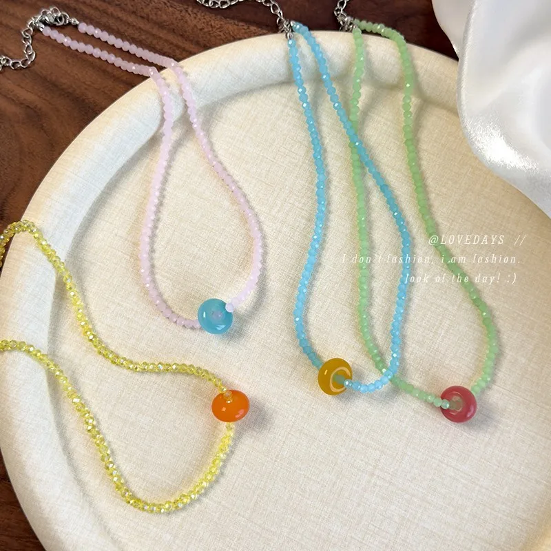 

Colorful Acrylic Crystal Beaded Choker Necklace for Teen Girls Sweet Summer Cool Lightweight Soft Daily Wear Premium Versatile
