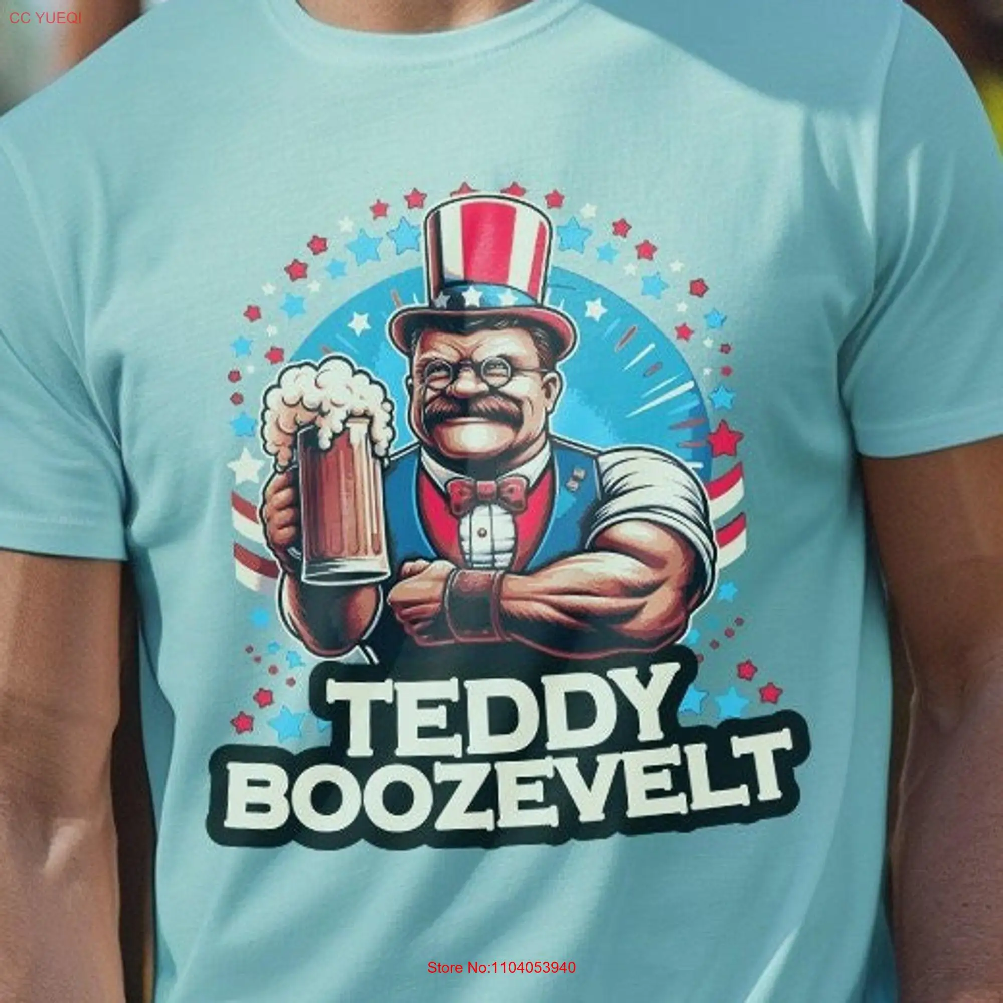 Teddy Boozevelt Funny 4th of July T Shirt Patriotic Drinking Star Spangled Humorous RoosevelT Independence Day