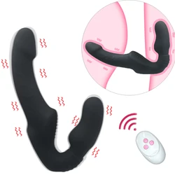 Consolador con correa sin tirantes para mujer, vibrador doble para mujer, Juguetes sexuales para adultos, masajeador Anal de próstata, punto G, 10 velocidades