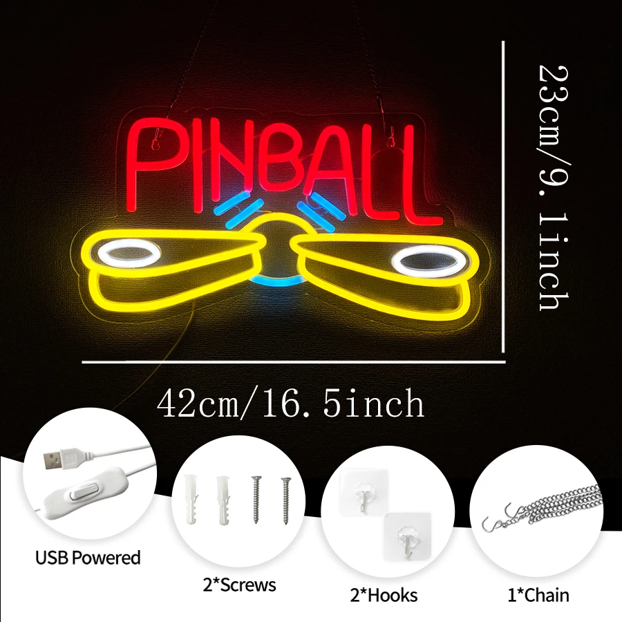 Pinball Neon Sign USB Powered for Wall Decor,LED Light Up Sign for Game Room Club Man Cave Neon Signs Decor Birthday Party Gift