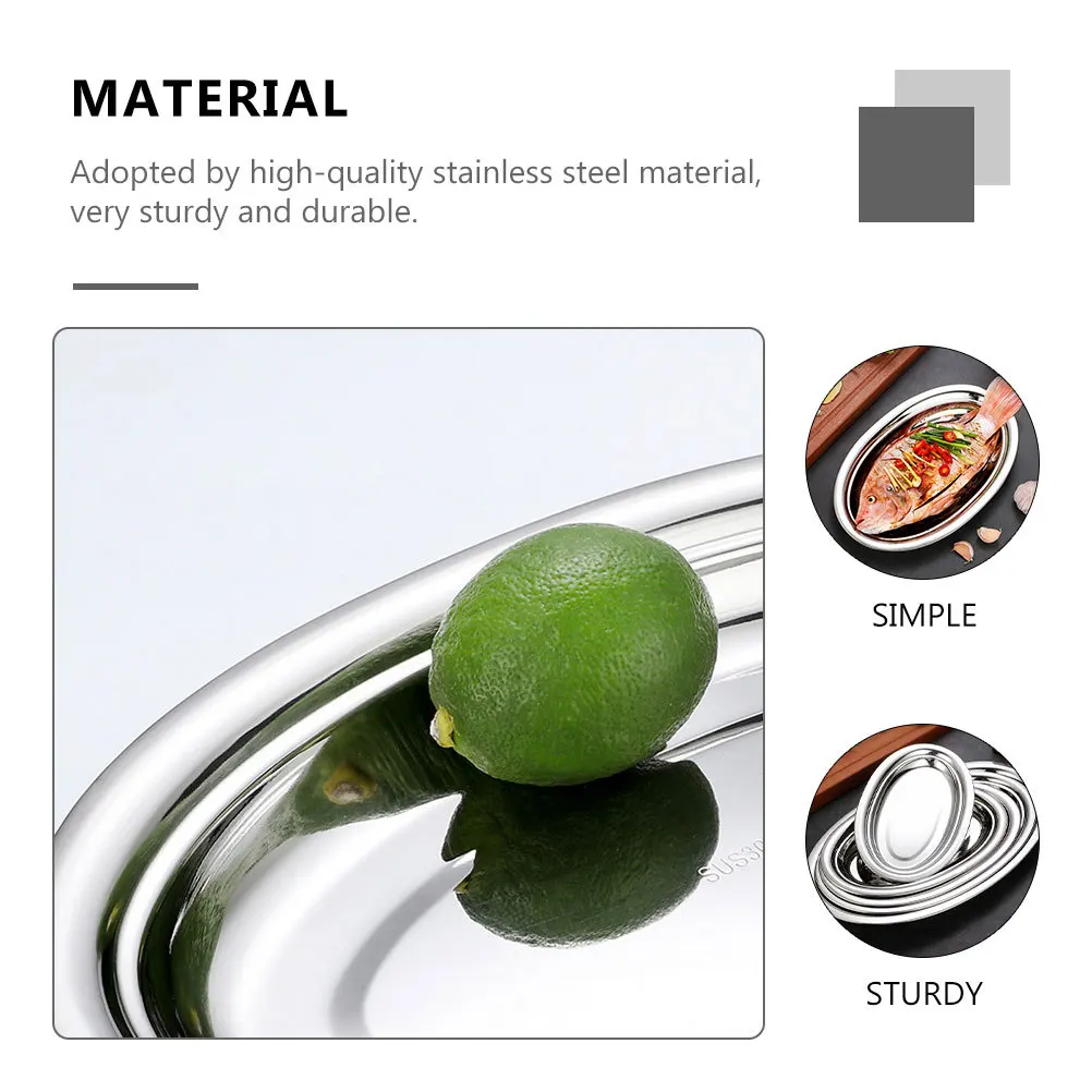 

2pcs Stainless Steel Oval Plate Heavy Duty Food Serving Dish For Steamed Fish Fruit Dessert Banquet Wedding Party Multi-Purpose