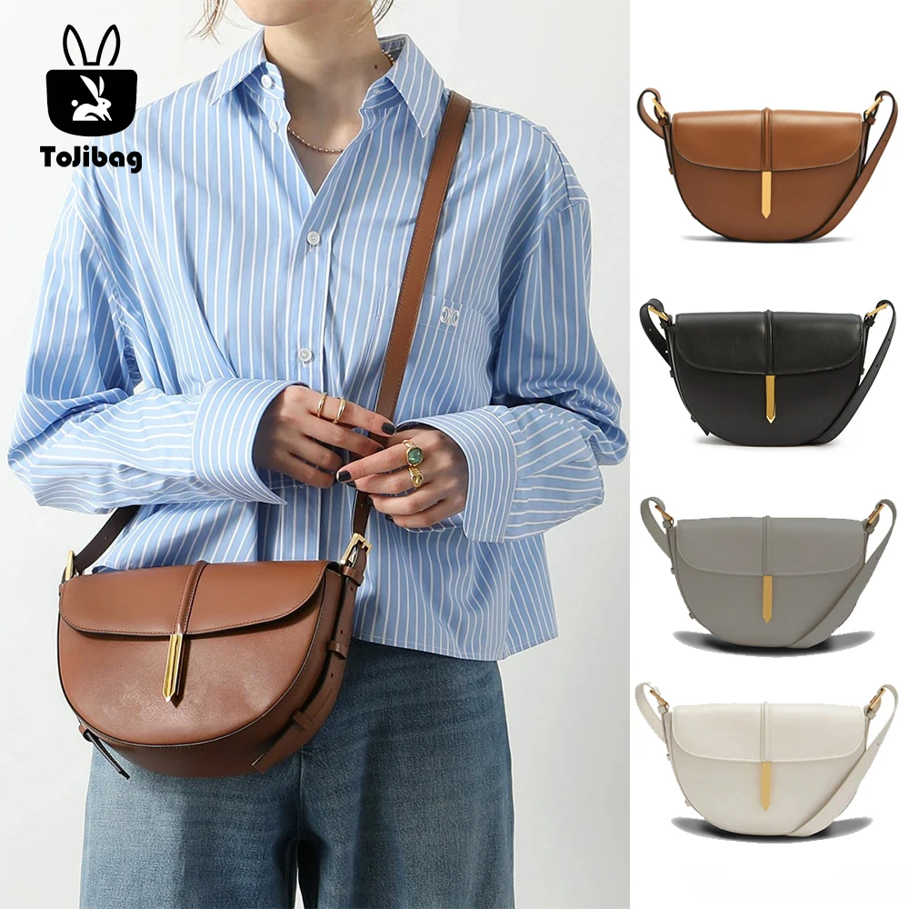 

2025 Luxury Commuting Women's Armpit Saddle Bag, Solid Color Cowhide Fashionable Single Shoulder Crossbody Half Moon Bag