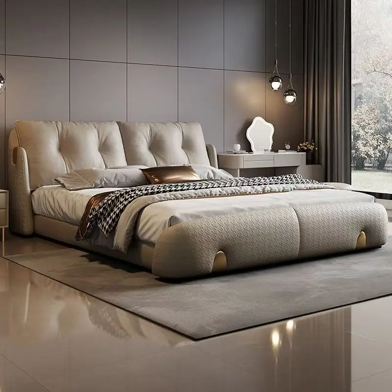 ￥%Popular Modern Luxury Leather Bed  Set High-End King Size With Round Soft Wooden Headboard Elegant Headboard Bedroom Set - view 2