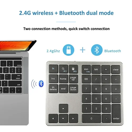 Imagen 2 del producto Teclado Numérico Inalámbrico K35, 2.4Ghz y Bluetooth de Modo Dual, Recargable por USB-C para Windows, Android e iOS