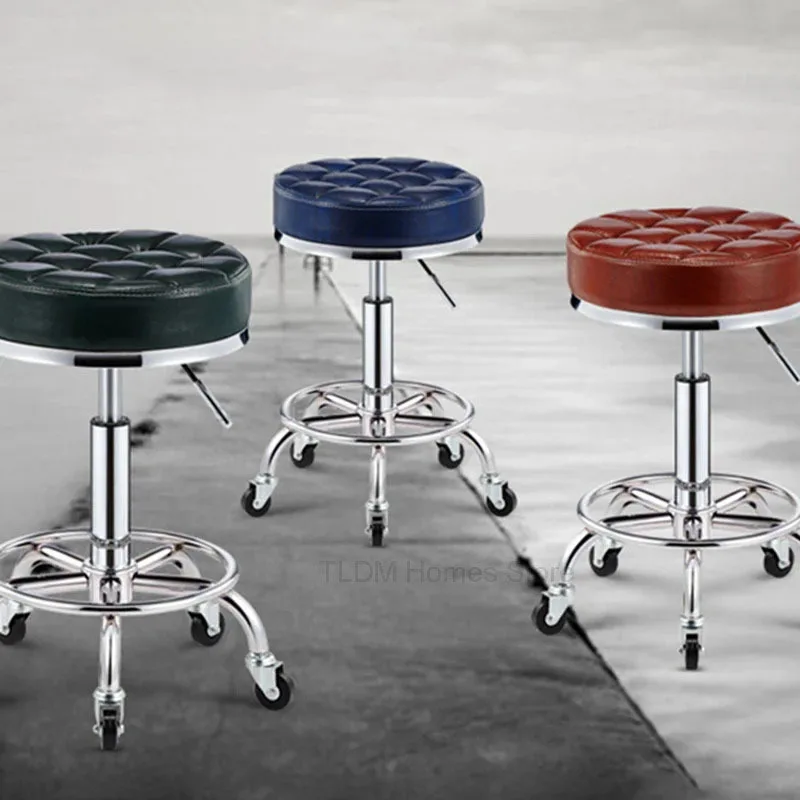 

Nordic Leather Work Stool Salon Furniture Beauty Salon Round Stool with Wheels Professional Barbershop Hairdresser chair 의자