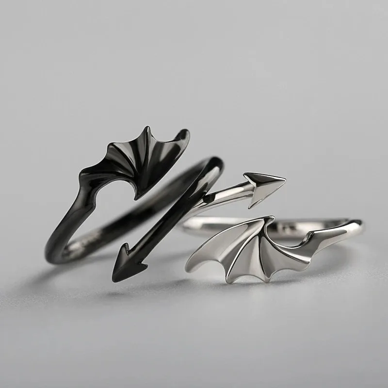 

Vintage Evil Wings Punk Rings for Women Men Couple Wedding Ring Opening Angel Wing Version Rings Korean Jewelry