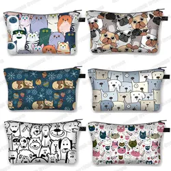 Kawaii Cartoon Cat Dog Cosmetic Case Cute Kitten Puppy Makeup Bags Women Toiletries Bags Clutch Lipstick Pouch Girl Cosmetic Bag