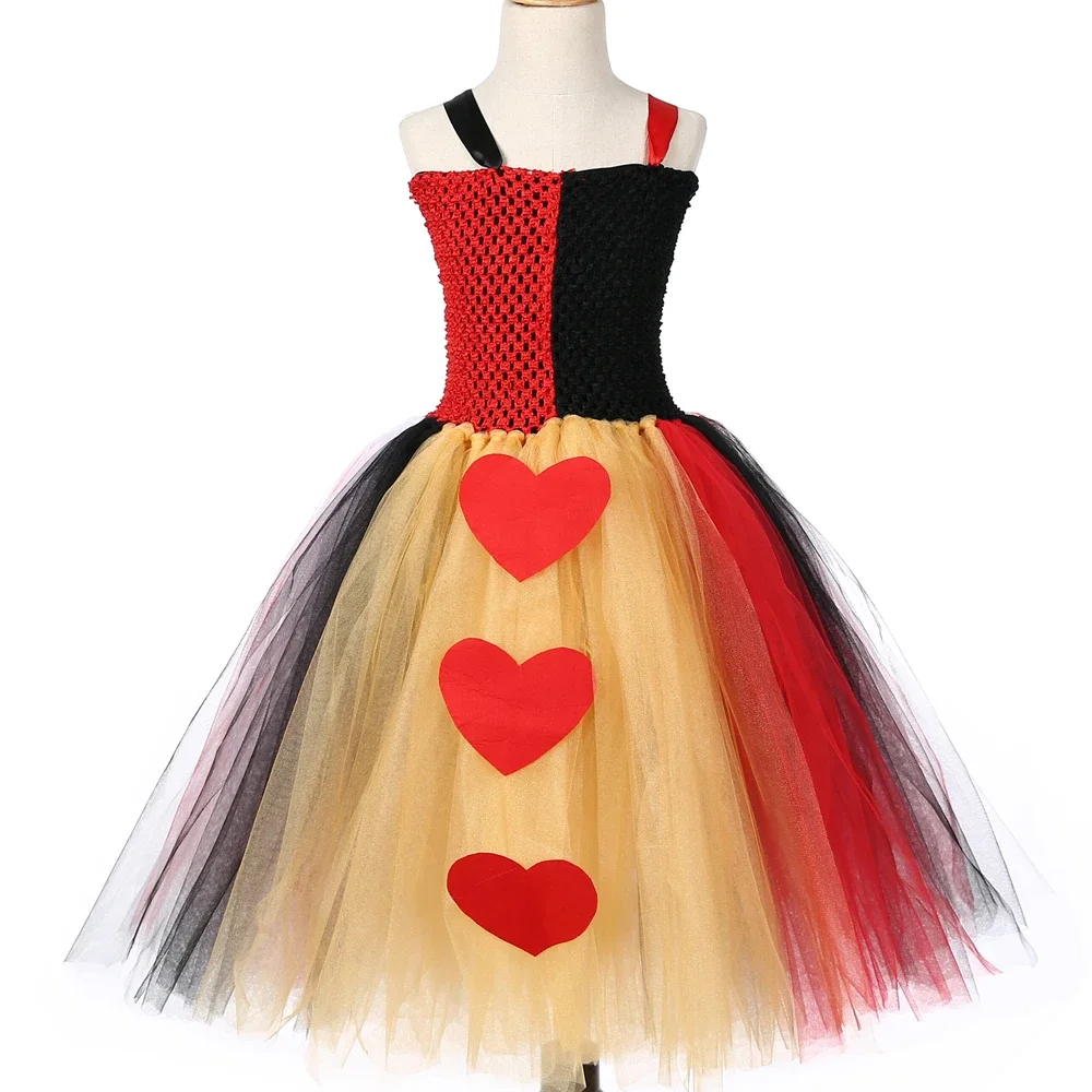 Red Queen of Hearts Tutu Dress Girls Birthday Carnival Party Dresses Alice Evil Queen Cosplay Halloween Costume for Kids Clothes