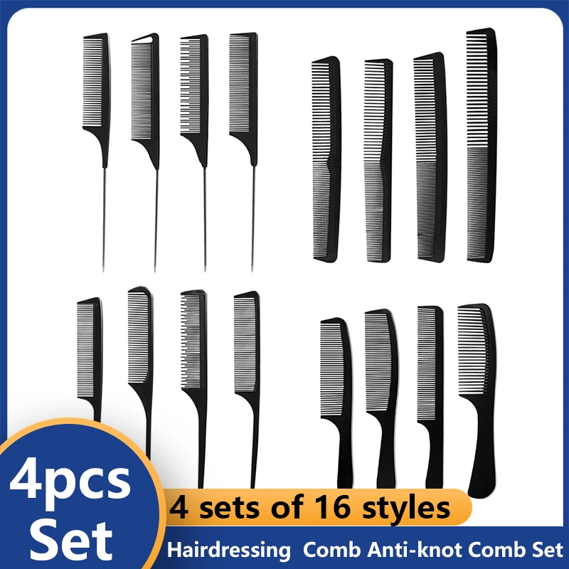 Juego de 4 unids/set, nuevo peine negro de Material ABS, accesorios para peluquero, peine de masaje para el cabello, productos de peluquería, peine antinudo