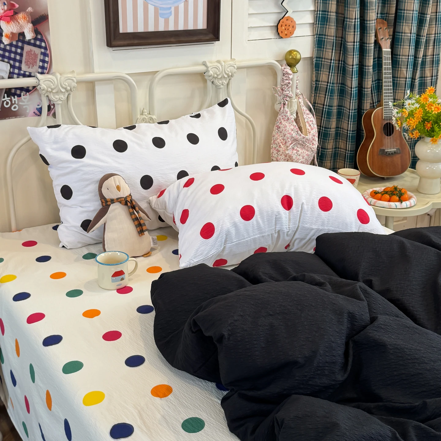 Ins-style Bedding Set Dopamine Colorful Polka Dot Duvet Cover Set Sheet Set King Queen Size for Home Bedroom Decor Bithday Gift