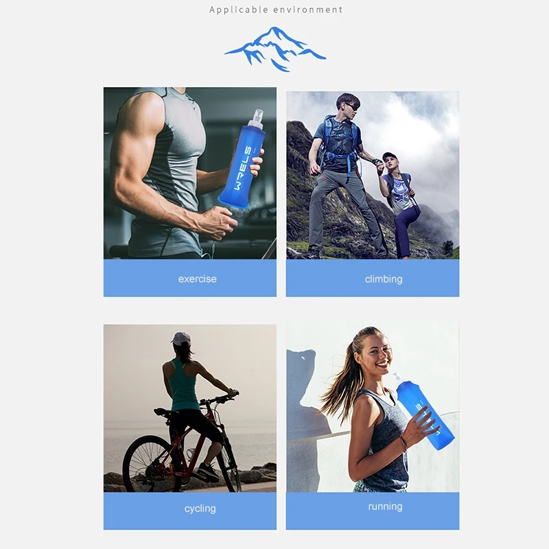 WRELS Water Bottle TPU BPA-Free Folding Soft Flask Outdoors Sport Water Bottle Running Camping Cycling Collapsible Water Bottle