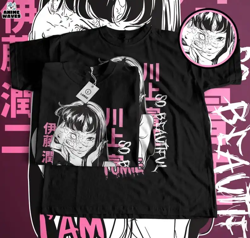 Eternal Beauty Unisex T-shirt - Japanese Horror Manga Art, Gothic Anime Apparel, Cursed Character Clothing, Dark Fashion Design,