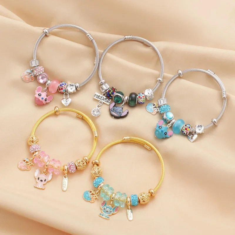 

New Disney Stitch Bracelet Kids Pandora Silver Gold Series Love Charms Bracelets Beads Bangles Lucky Jewelry Girls Boys Gifts