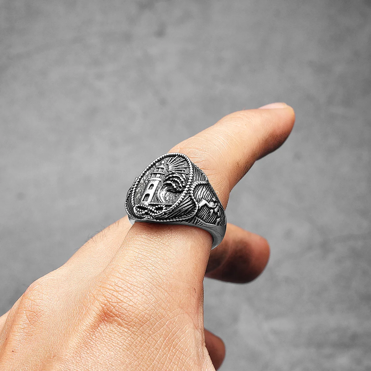 منارة المحيط بحار الرجال خواتم الفولاذ المقاوم للصدأ النساء مجوهرات خمر الشرير الصخرة كول الاشياء الإكسسوارات هدية بالجملة #4