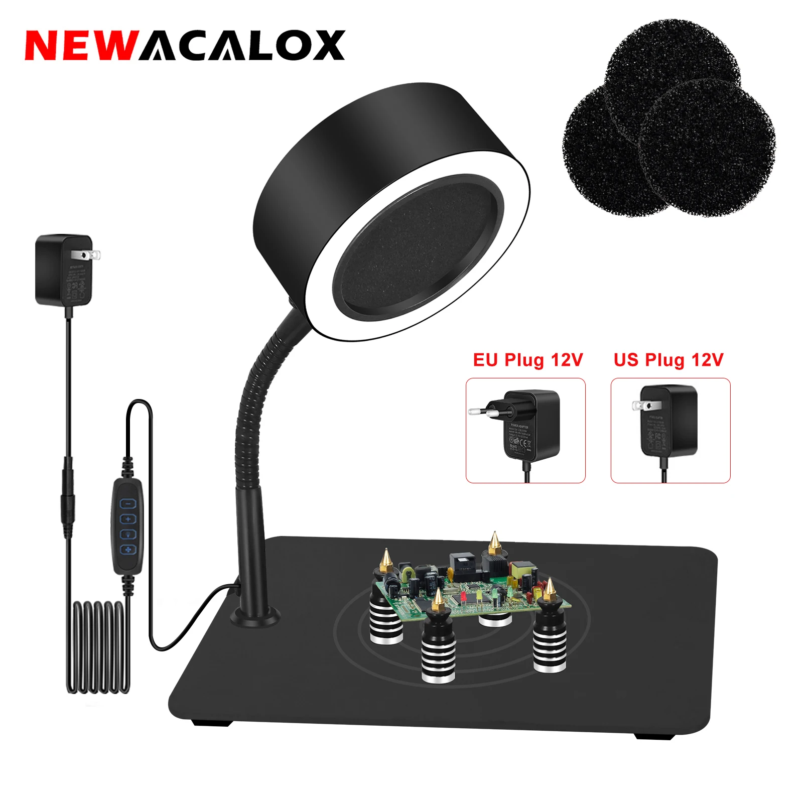 NEWACALOX  Magnetic PCB Fixture Welding Station 3300L/min Welding Smoke Exhaust Fan US/EU Plug 3 Colors LED light Soldering tool