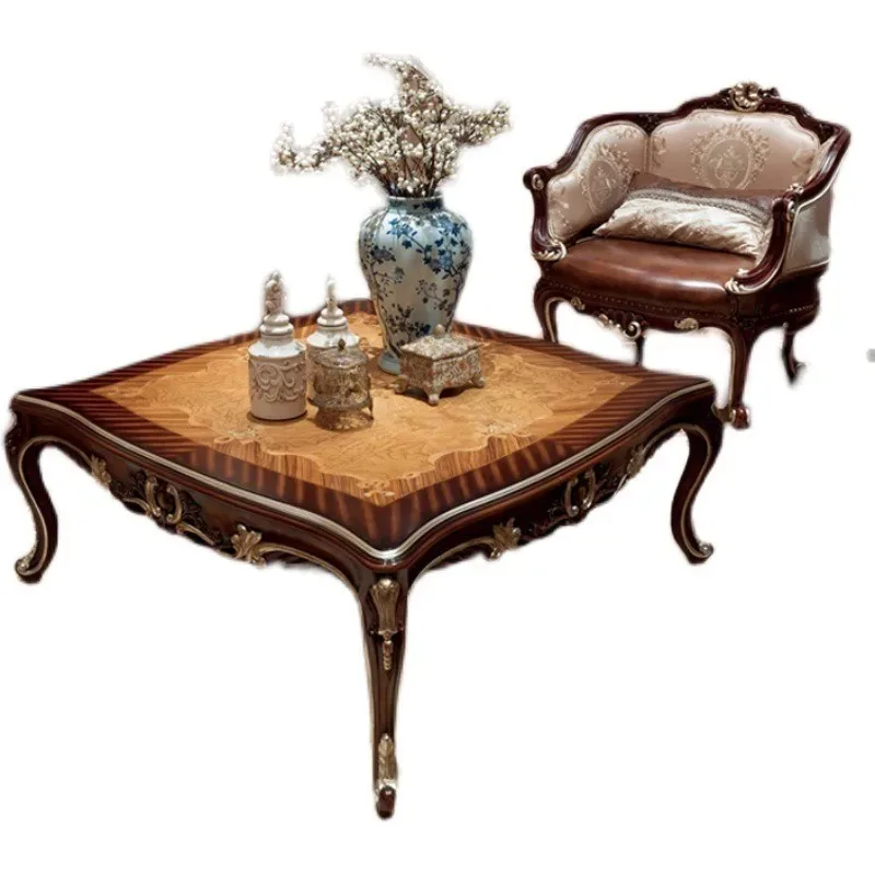 

Villa large coffee table French living room tea table mahogany neoclassical parquet square furniture