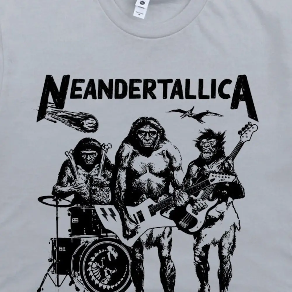 Neandertallica T Shirt Vintage Rock Neanderthal Heavy Metal Band Guitar Drums Caveman 90S Concert Tee Cool Weird