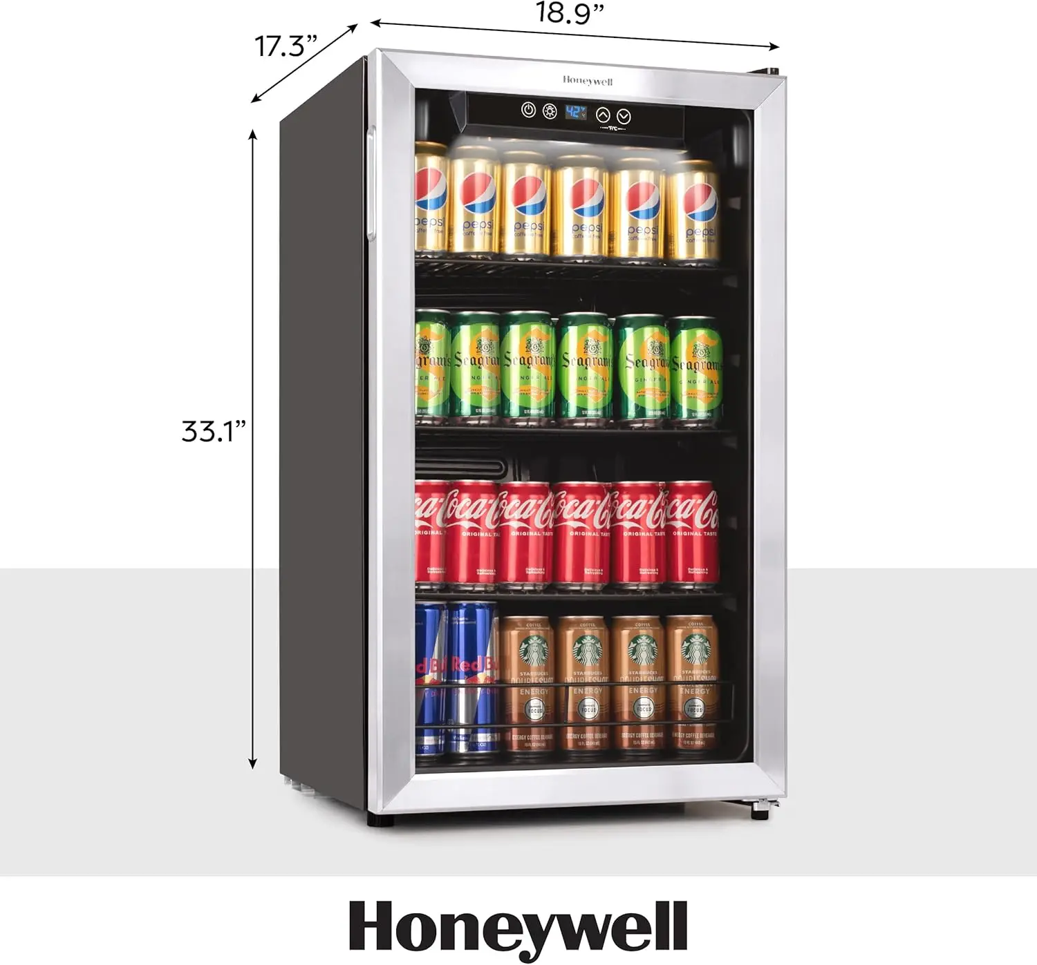 Nuovo frigorifero e dispositivo di raffreddamento per bevande, Mini frigo da 115 lattine con porta in vetro per birra gassata o vino per ufficio con regolabile