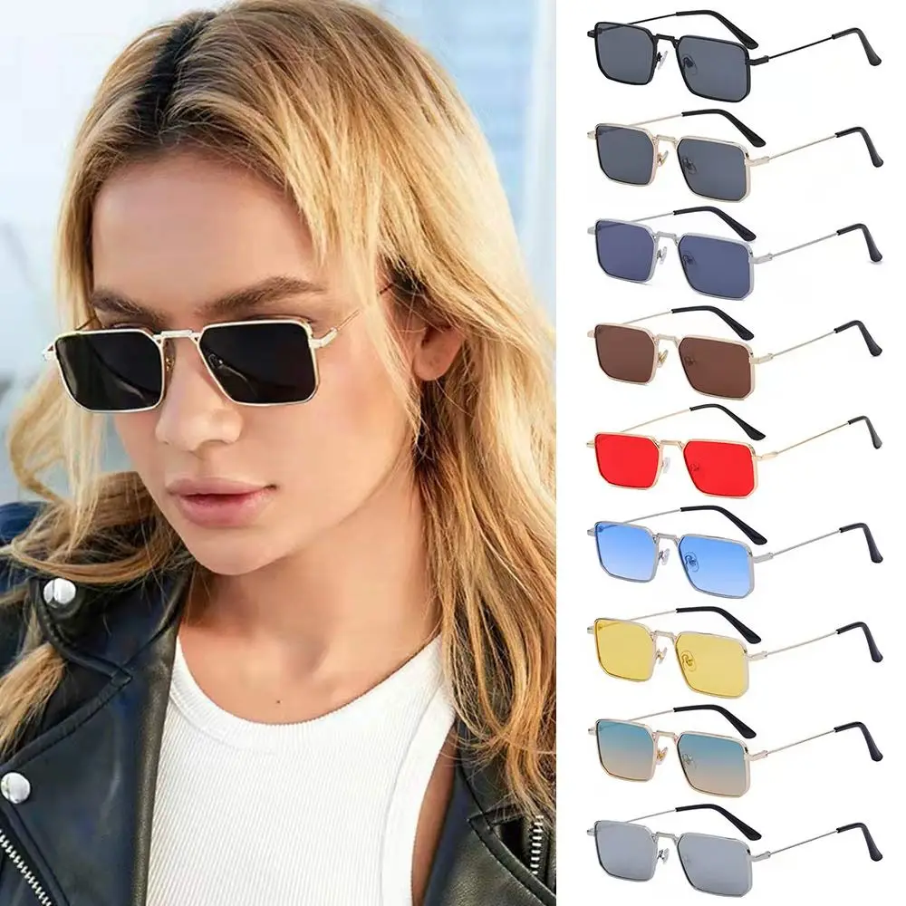 

Retro Rectangle Sunglasses for Women Men, High-Quality Metal Frame Punk Sun Glasses Vintage Travel Shades UV400 Protection