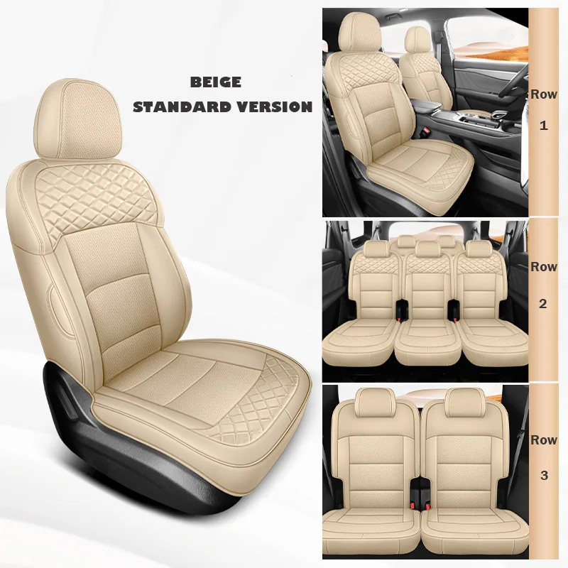 Custom Car Seat Cover 7 seats for Geely Okavango 2022-2025 for geely Haoyue Artificial Leather Full Covered on All 3 Rows beige