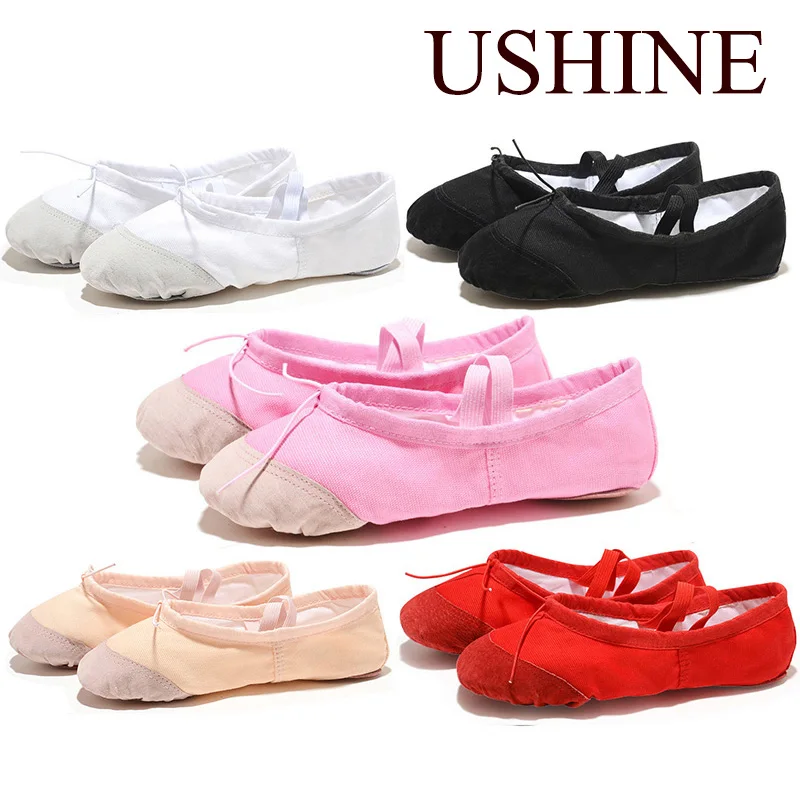 USHINE Pink Black Girls ballerinas canvas soft sole ballet dance slippers children practice ballerinas woman dance shoes