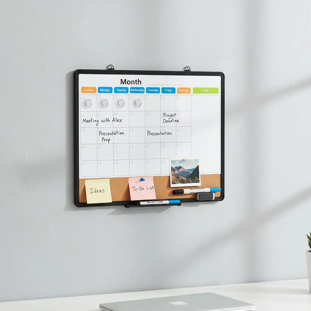 

Магнитная доска для заметок 24x18 дюймов для школы, дома и офиса, алюминиевая рамка, настенное крепление, комбинированный набор 2-в-1 с ежемесячным календарем