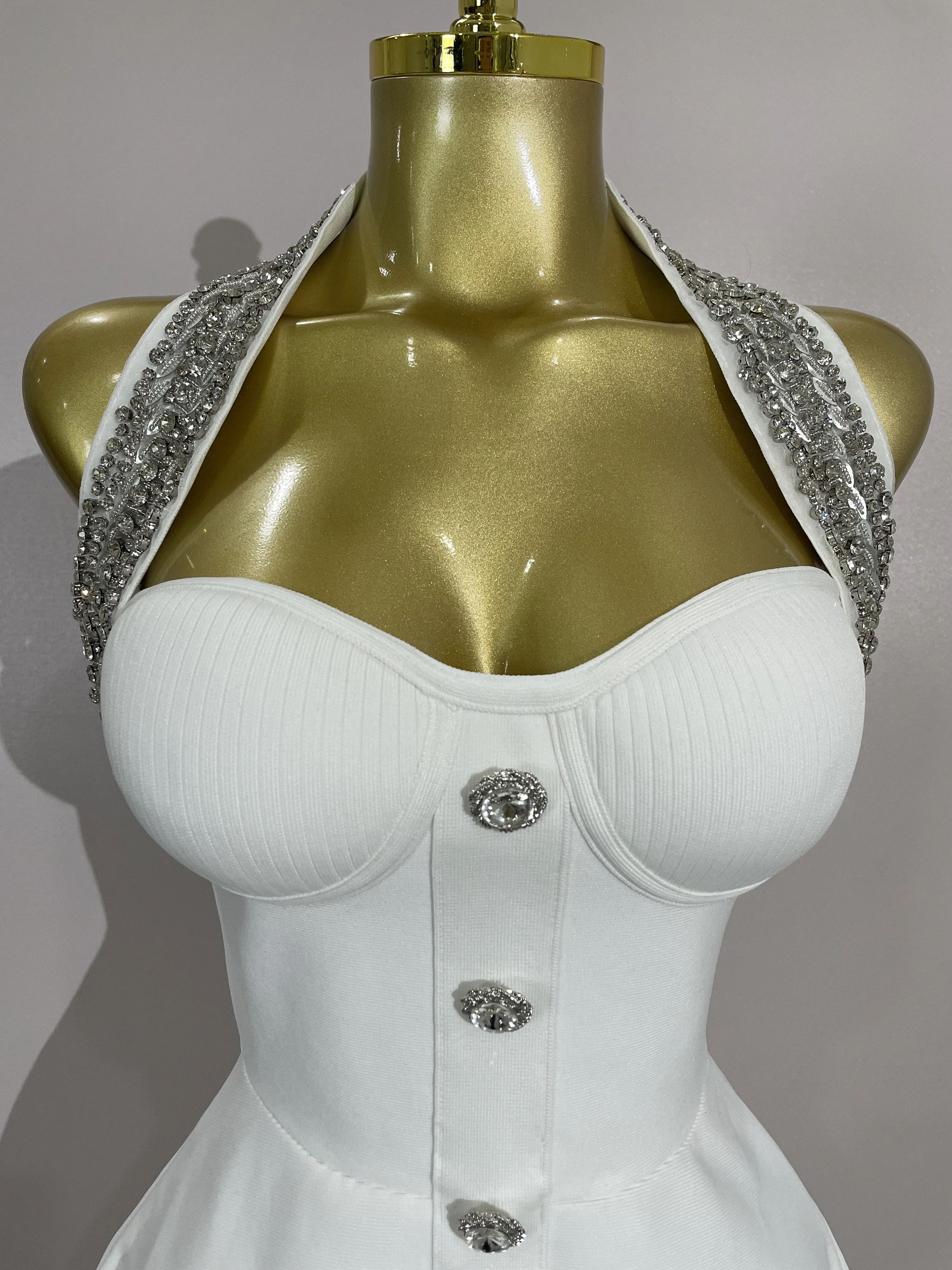 2025 Luxury Birthday Dress Women Sexy Backless Beading A Line Bandage Dress Knitted Celebrity Elegant Evening Club Party Outfit
