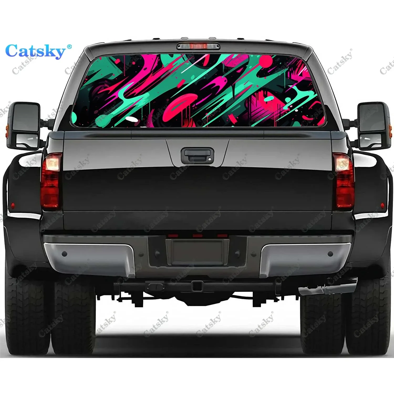 Colored Square Spiral Pattern Rear Window Decal Fit Pickup,Truck,Car Universal See Through Perforated Back Windows Vinyl Sticker