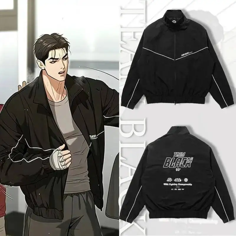 

Корейская ветровка Jinx Team Black в стиле манхва для мужчин и женщин, спортивная куртка свободного кроя, активная одежда для тренировок, косплей Джу Джакён, одежда в стиле Y2K