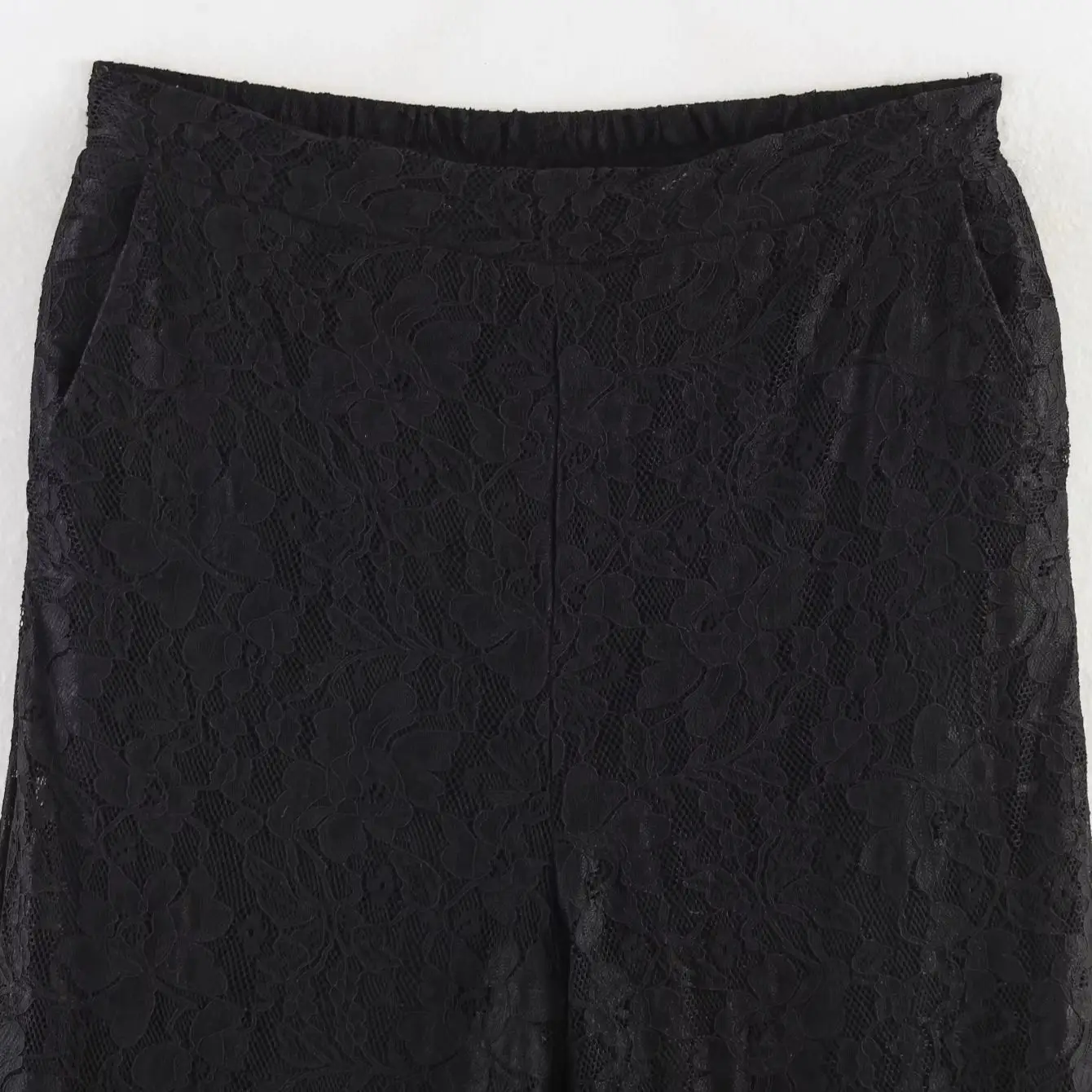 2026 New Women's Elegant Fashion Lace Straight Wide Leg Trousers Lady Vintage High Waist Black Long Transparent Pants Streetwear