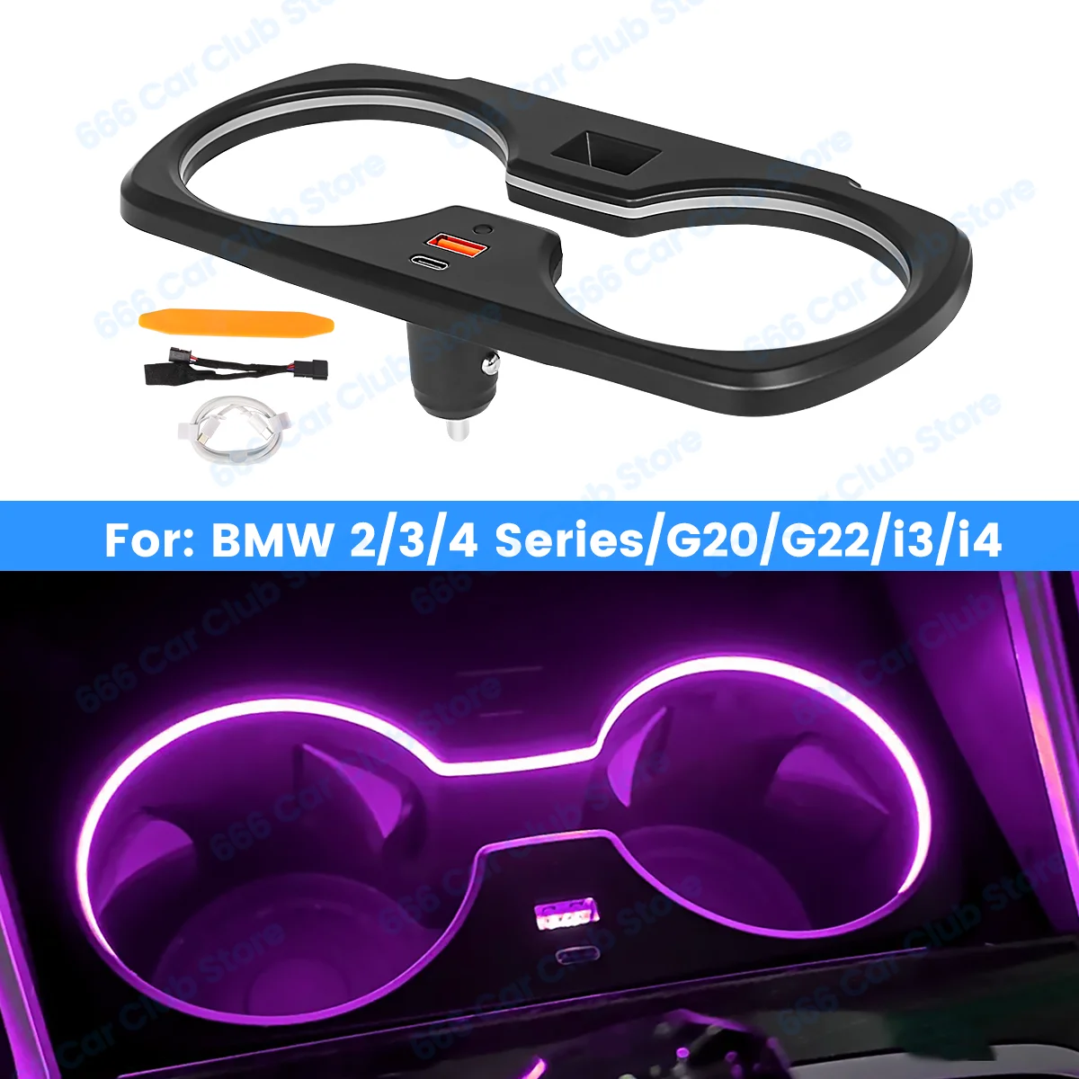

New 11 Color LED Cup Holder Light for BMW 2/3/4 Series I3 I4 G20 G23 G26 G80 G82 G42 M240i Car Interior Ambient Lighting Accesso
