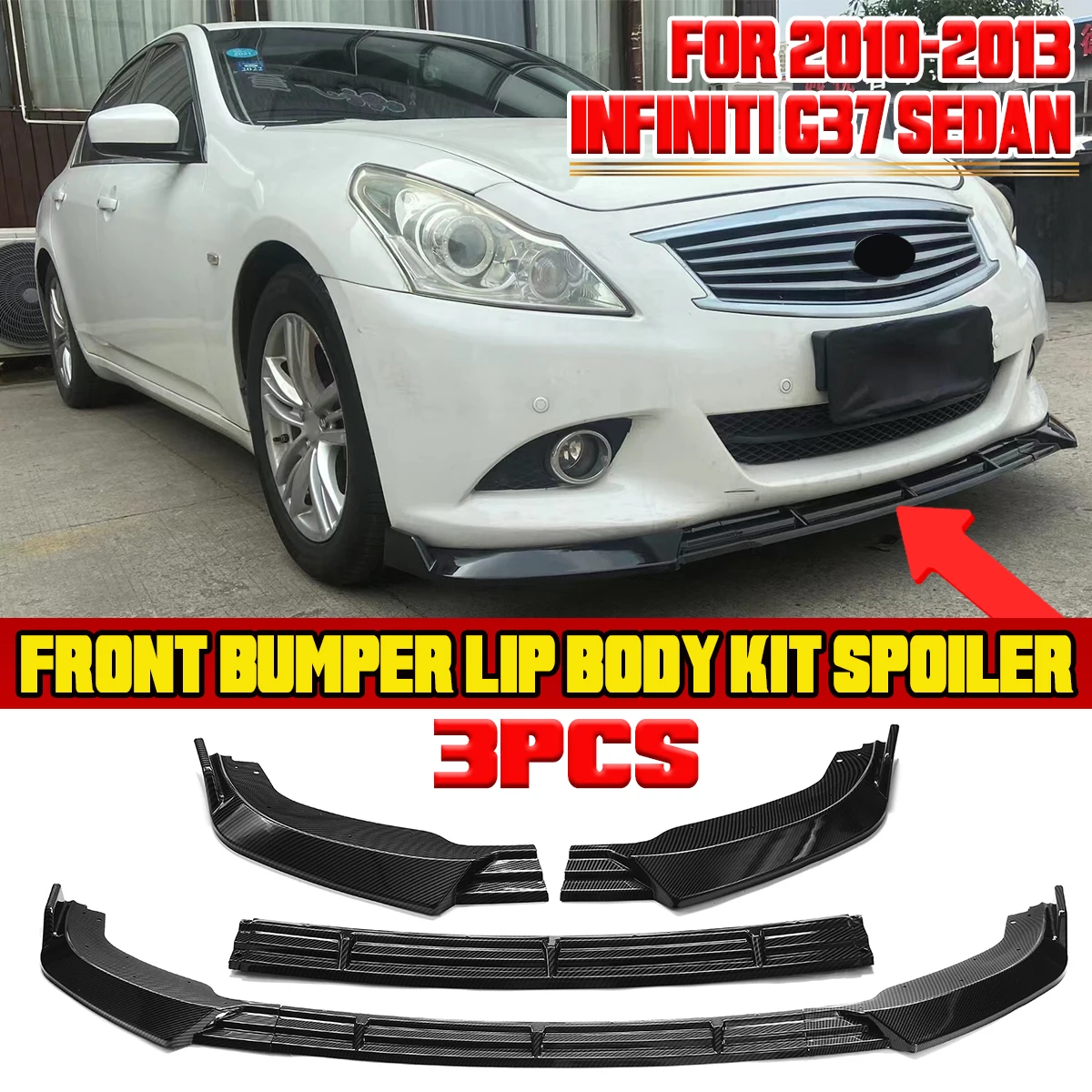 G37 Car Front Bumper Splitter Lip Spoiler Bumper Lip Diffuser Body Kit Cover Trim For Infiniti G37 Sedan 2010 2011 2012 2013