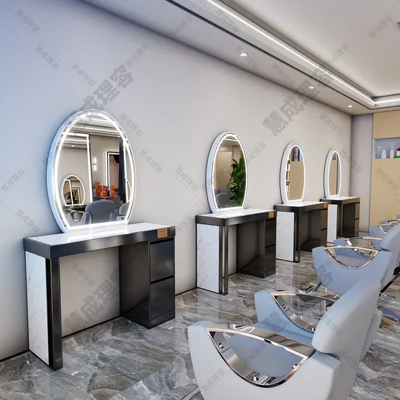 Special stainless steel marble hair cutting perm and dyeing mirror table high-end barber shop