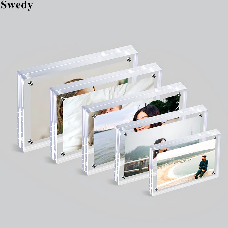20MM Thick Magnetic Acrylic Sign Holder Display Stand Menu Paper Price Label Card Tags Wedding Baby Photo Picture Frame Block