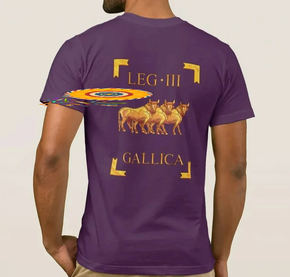 Roman Legio III Gallica Three Bulls Symbol Legionary Vexillum T-Shirt 100% Cotton O-Neck Short Sleeve Summer Casual Mens T-shirt