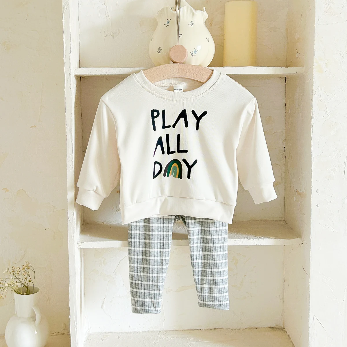 2024 New Baby Clothing 2PCS Words Print Pullover Top+ Stripe Bottom Boys Girls Infant Suit Autumn Long Sleeves Children Clothes