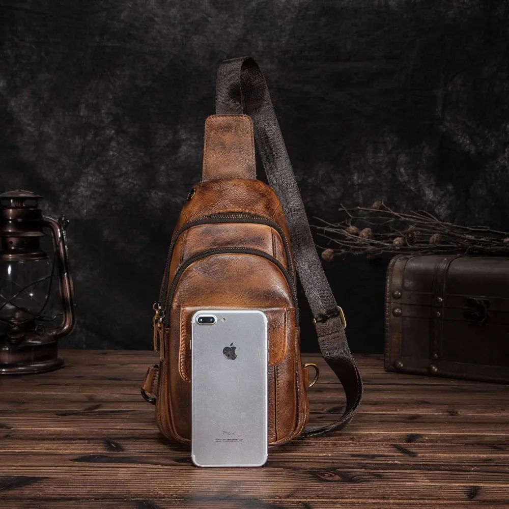 حقيبة كروس جلدية للرجال للمشي لمسافات طويلة والسفر في الهواء الطلق، حقيبة كاجوال بحزام كتف واحد، حقيبة ظهر متعددة الاستخدامات