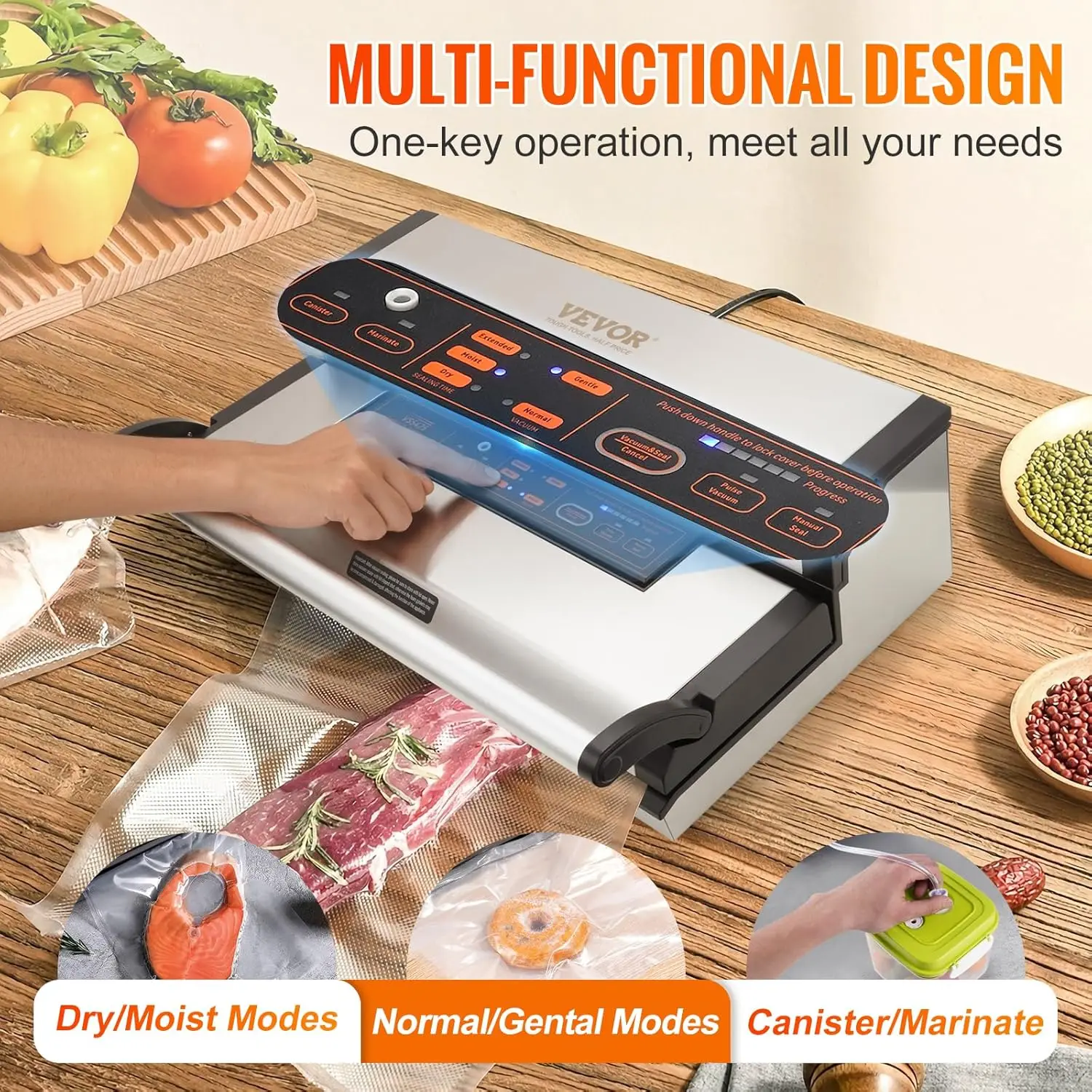 Food Vacuum Sealer Machine, 95Kpa 350W Powerful Dual Pump and Dual Sealing, Dry and Moist Food Storage, Automatic and Manual Air