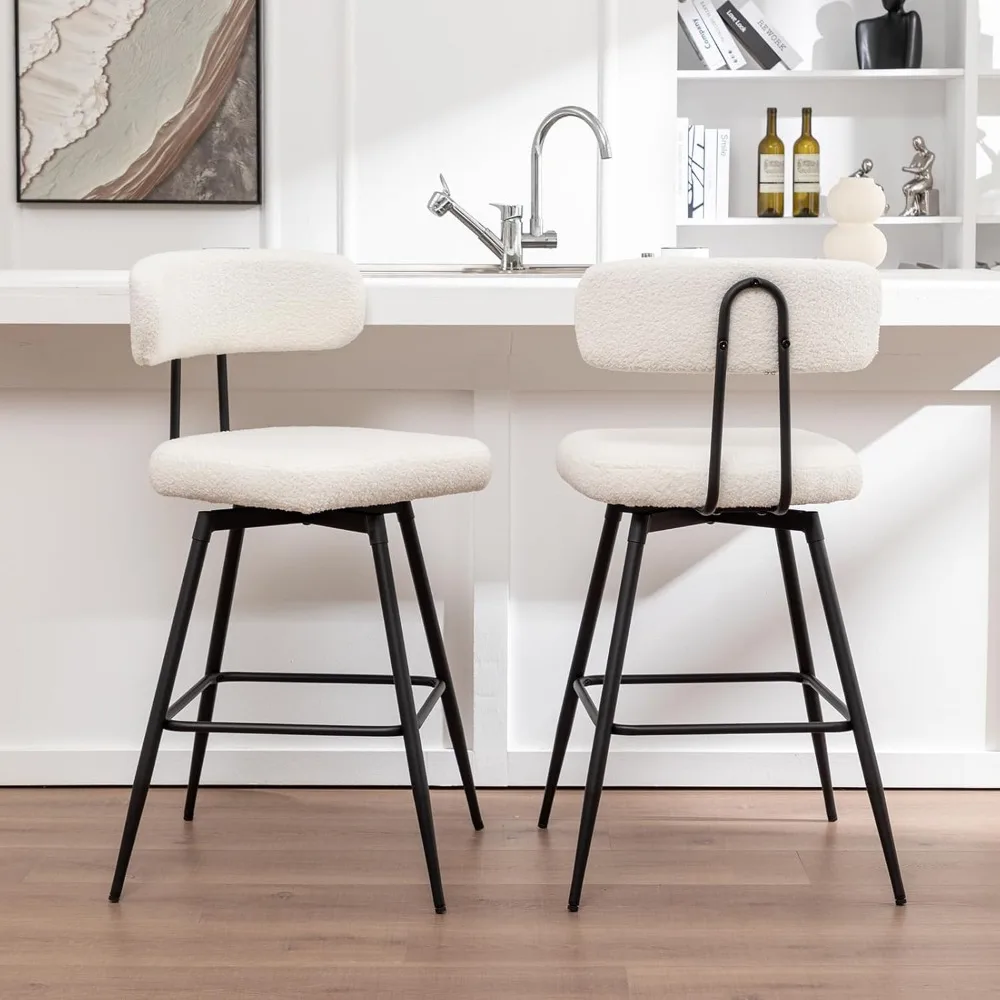

Swivel Bar Stools Set of 2, Modern Barstools with Back, Boucle Counter Height Bar Stools for Kitchen Island, Cafe, Pub, White