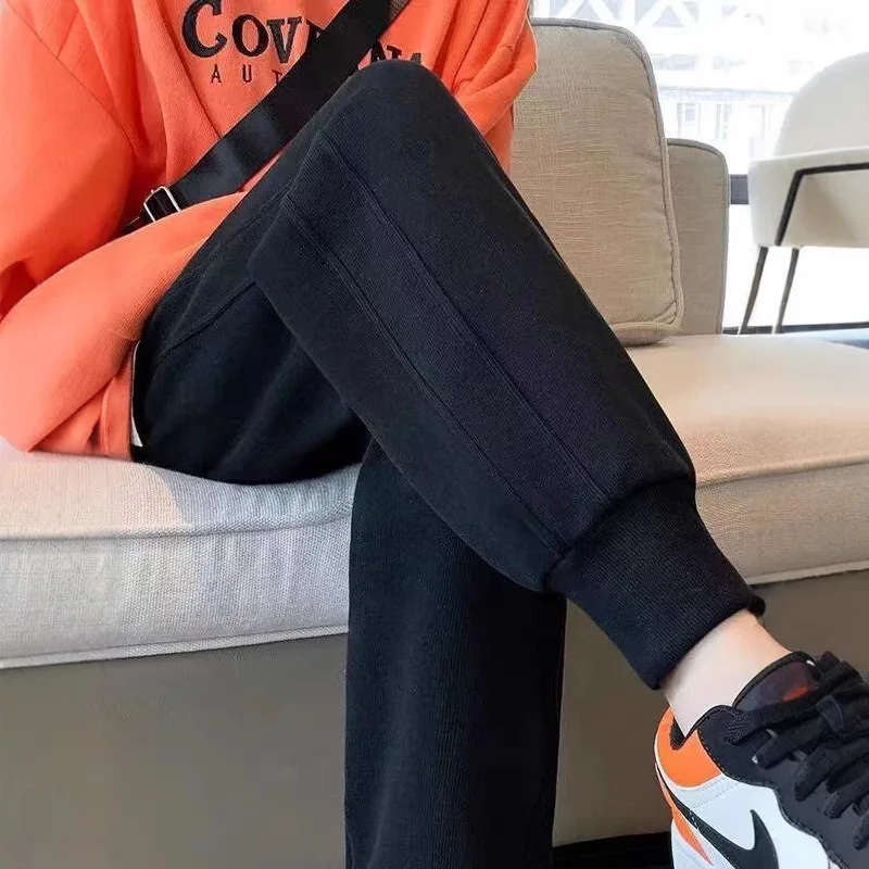 

Женские повседневные брюки на флисовой подкладке для осени, зимы и весны, спортивные, широкие, свободного кроя, с высокой талией, для ношения на улице