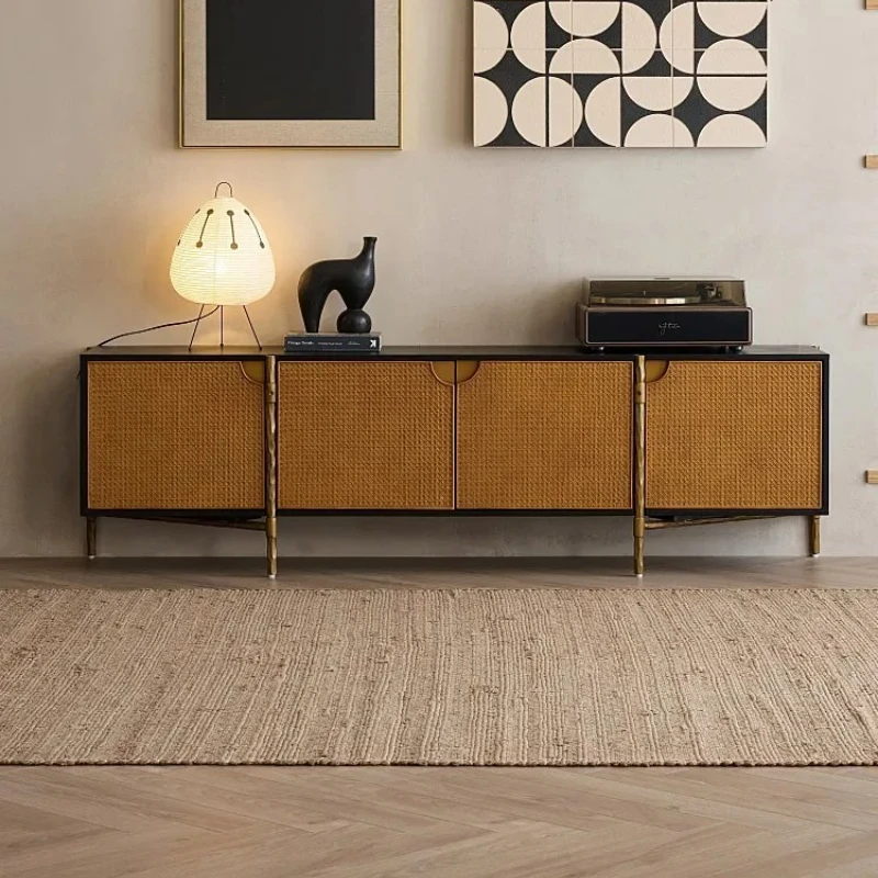 

Простой шкаф для телевизора из железного дуба, ретро-винтажный винтажный напольный шкаф из ротанга с аудиовизуальным управлением