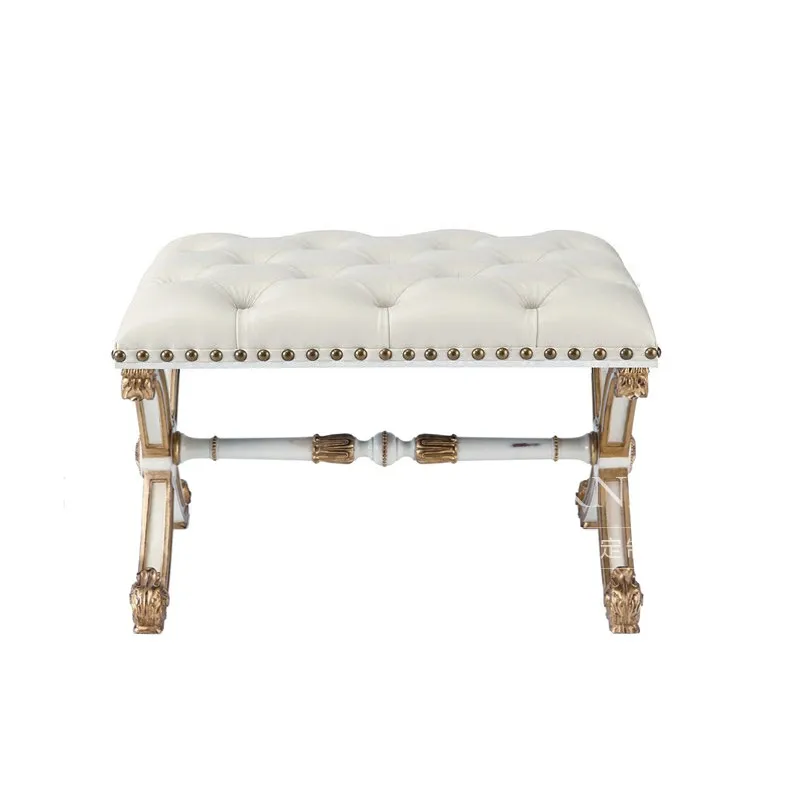 

French solid wood carving flower bedside,neoclassical low stool makeup stool European shoe changing short high-end customization